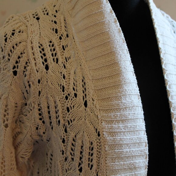 Sonoma Life Style Open Crochet Lace Cotton Blend Ivory Cardigan, Medium - Picture 3 of 8